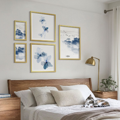 5 paveikslų rinkinys su rėmais Peizažai gėlės vanduo ramybė