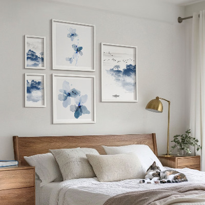 5 paveikslų rinkinys su rėmais Peizažai gėlės vanduo ramybė