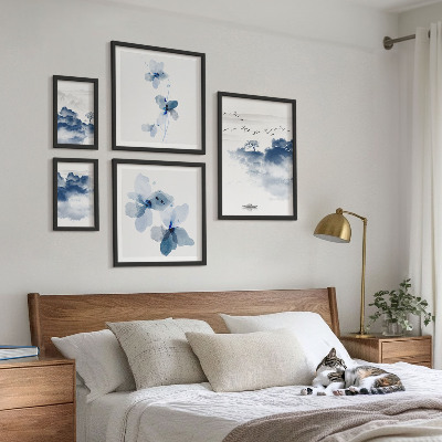 5 paveikslų rinkinys su rėmais Peizažai gėlės vanduo ramybė