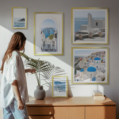 5 paveikslų rinkinys su rėmais Viduržemio jūros Graikijos vaizdai