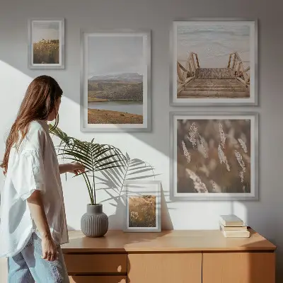 Sieninė paveikslų galerija ežero kraštovaizdis