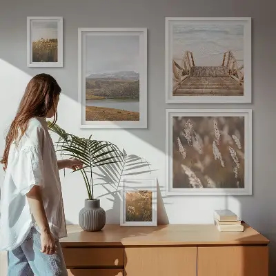 Sieninė paveikslų galerija ežero kraštovaizdis