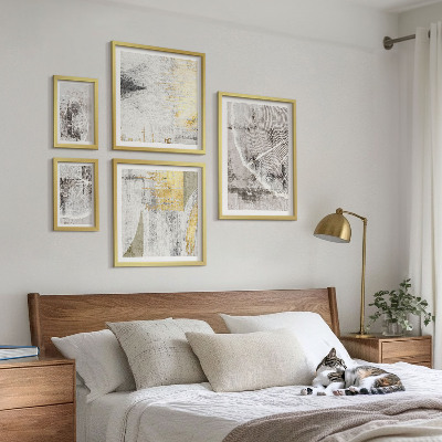 5 paveikslų rinkinys su rėmais Abstraktūs neutralūs raštai