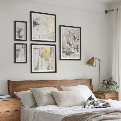 5 paveikslų rinkinys su rėmais Abstraktūs neutralūs raštai