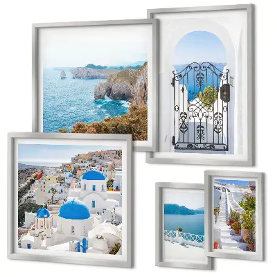 Sieninė paveikslų galerija Santorinio mėlynosios jūros namų motyvais