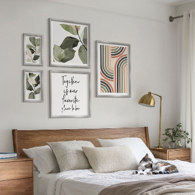 5 paveikslų rinkinys su rėmais Stilinga gėlių akcentų geometrija