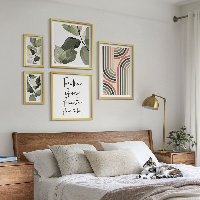 5 paveikslų rinkinys su rėmais Stilinga gėlių akcentų geometrija