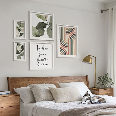 5 paveikslų rinkinys su rėmais Stilinga gėlių akcentų geometrija