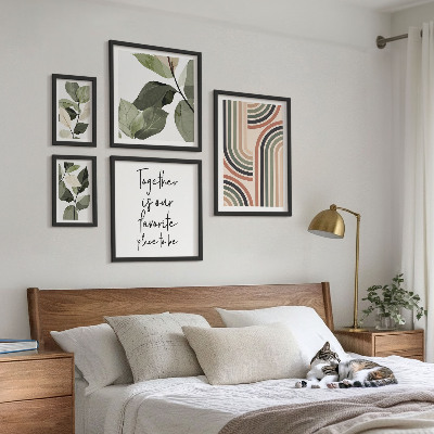 5 paveikslų rinkinys su rėmais Stilinga gėlių akcentų geometrija