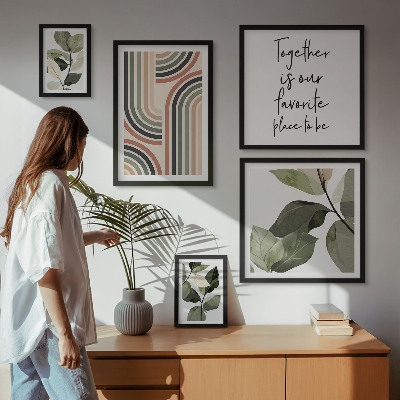 5 paveikslų rinkinys su rėmais Stilinga gėlių akcentų geometrija