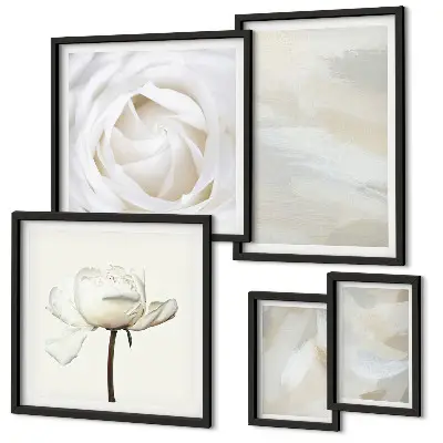 Paveikslų rinkinys miegamajam gėlių įkvėpimo motyvas baltame fone