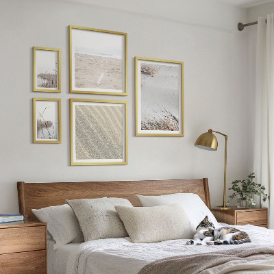 5 paveikslų rinkinys su rėmais Minimalistiniai paplūdimio motyvai