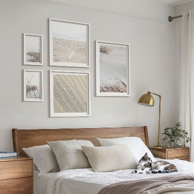 5 paveikslų rinkinys su rėmais Minimalistiniai paplūdimio motyvai