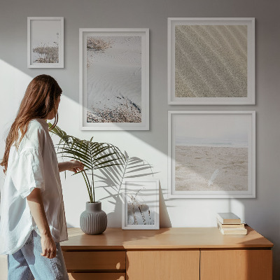 5 paveikslų rinkinys su rėmais Minimalistiniai paplūdimio motyvai