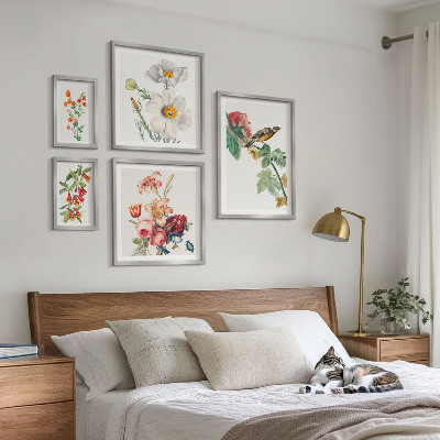 Sieninė paveikslų galerija Gėlių paukščių vintažinės dekoracijos