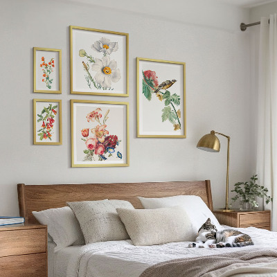 Sieninė paveikslų galerija Gėlių paukščių vintažinės dekoracijos