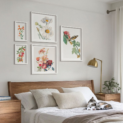 Sieninė paveikslų galerija Gėlių paukščių vintažinės dekoracijos