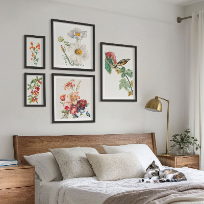Sieninė paveikslų galerija Gėlių paukščių vintažinės dekoracijos