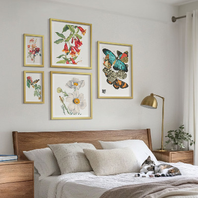 Sieninė paveikslų galerija Gėlės, drugeliai, paukščiai, vintažinės dekoracijos