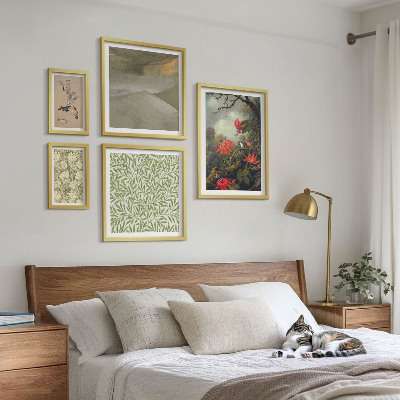5 paveikslų rinkinys su rėmais Gėlės, paukščiai, natūralūs motyvai