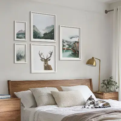 Kalnų gamtos peizažai 5 paveikslų rinkinys su rėmais
