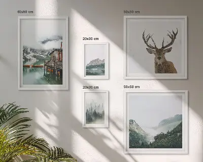 Kalnų gamtos peizažai 5 paveikslų rinkinys su rėmais
