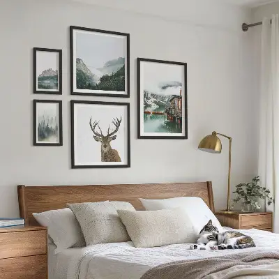 Kalnų gamtos peizažai 5 paveikslų rinkinys su rėmais
