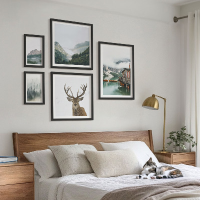 5 paveikslų rinkinys su rėmais Kalnų gamtos peizažai