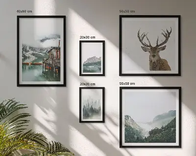 Kalnų gamtos peizažai 5 paveikslų rinkinys su rėmais