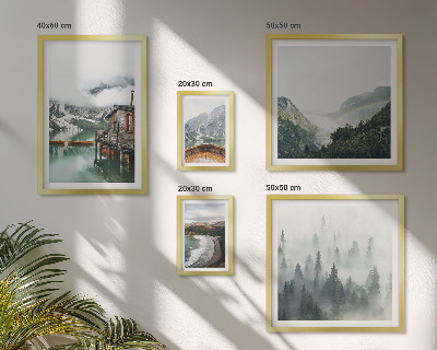 Sieninė paveikslų galerija Kalnų peizažai, namai, vanduo