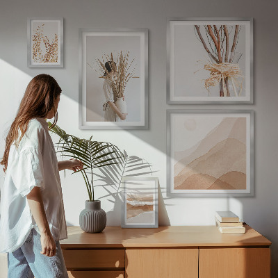 Paveikslų rinkinys miegamajam Stilingi boho augalų peizažai
