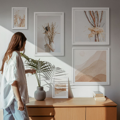 Paveikslų rinkinys miegamajam Stilingi boho augalų peizažai