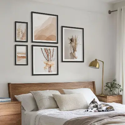 Paveikslų rinkinys miegamajam stilingi boho stiliaus augalų peizažai