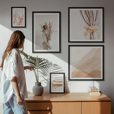 Paveikslų rinkinys miegamajam Stilingi boho augalų peizažai
