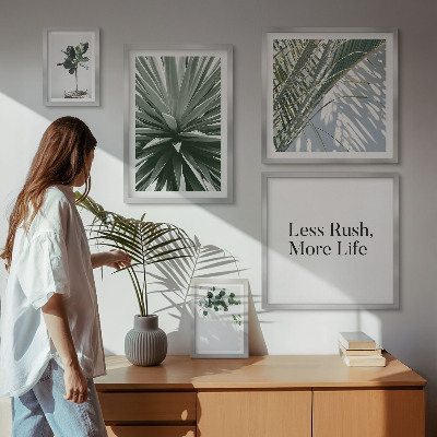 5 paveikslų rinkinys su rėmais Žali lapai modernūs dekoracijos