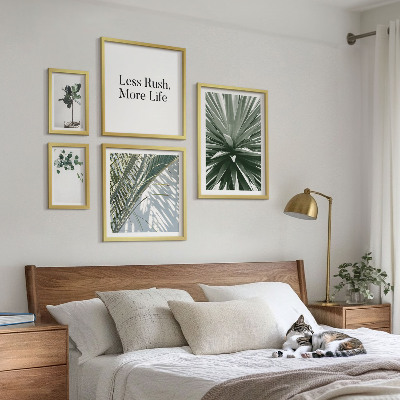 5 paveikslų rinkinys su rėmais Žali lapai modernūs dekoracijos
