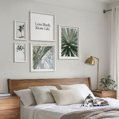 5 paveikslų rinkinys su rėmais Žali lapai modernūs dekoracijos