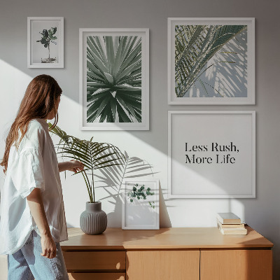 5 paveikslų rinkinys su rėmais Žali lapai modernūs dekoracijos