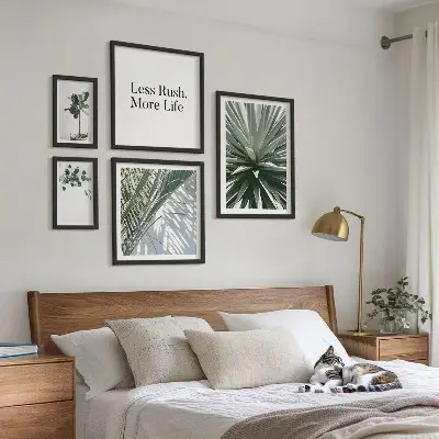 5 paveikslų rinkinys su rėmais modernūs žalių lapų motyvai
