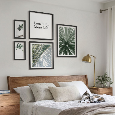 5 paveikslų rinkinys su rėmais Žali lapai modernūs dekoracijos