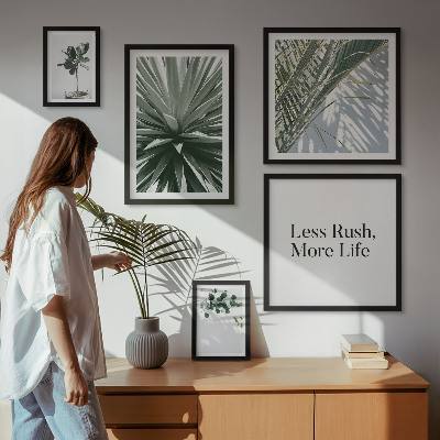 5 paveikslų rinkinys su rėmais Žali lapai modernūs dekoracijos