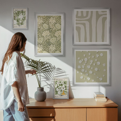Paveikslų rinkinys miegamajam Boho stiliaus augalai su gėlėmis