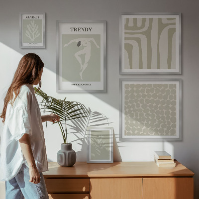 Paveikslų rinkinys miegamajam Stilinga abstrakti žalia grafika