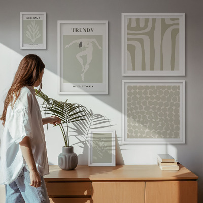 Paveikslų rinkinys miegamajam Stilinga abstrakti žalia grafika