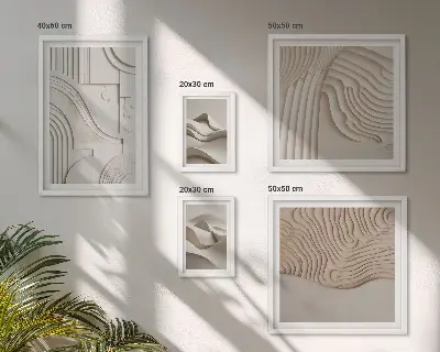 Sieninė paveikslų galerija abstraktūs smėlio ir baltos spalvos struktūriniai motyvai