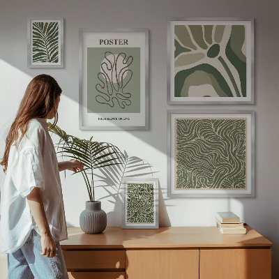 5 paveikslų rinkinys su rėmais Abstrakčios boho augalų formos