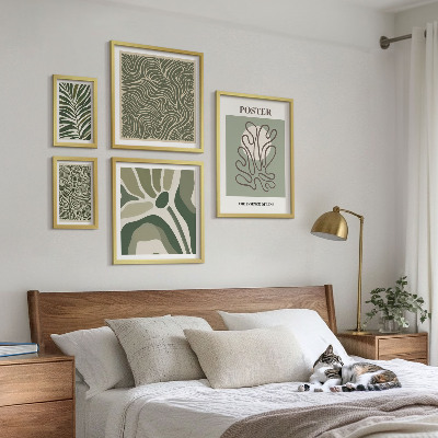 5 paveikslų rinkinys su rėmais Abstrakčios boho augalų formos