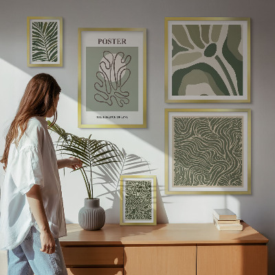 5 paveikslų rinkinys su rėmais Abstrakčios boho augalų formos