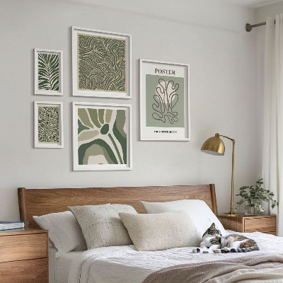 5 paveikslų rinkinys su rėmais Abstrakčios boho augalų formos