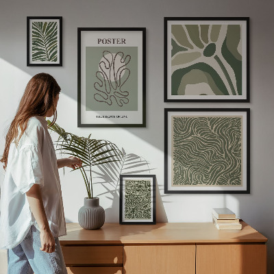 5 paveikslų rinkinys su rėmais Abstrakčios boho augalų formos